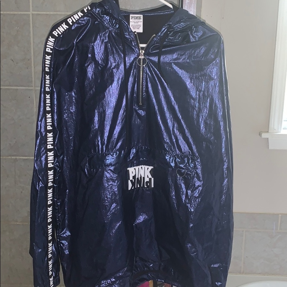 Shiny blue windbreaker from Pink